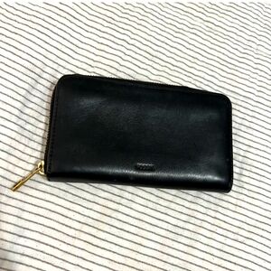 Fossil Vintage Black Leather Cow Hide Zip Around 4x7 Accordion-StyleWall…